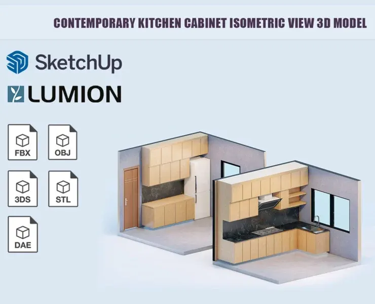 Contemporary Kitchen Cabinet isometric view
