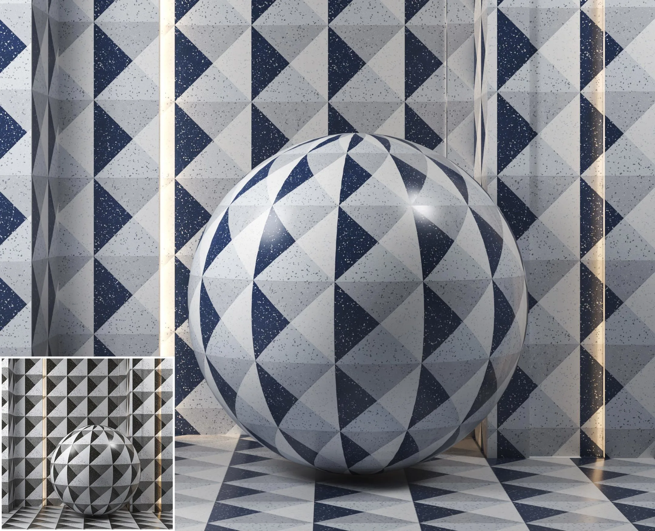 (4k)(2color)Art Geo Terrazzo Deco Tiles by Elizabeth Sutton-(Seamless,pbr)