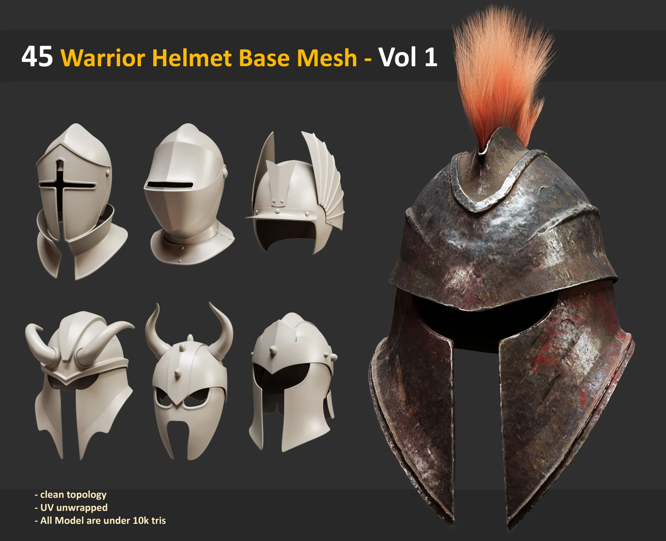 45 Warrior Helmet Base Mesh - Vol 1
