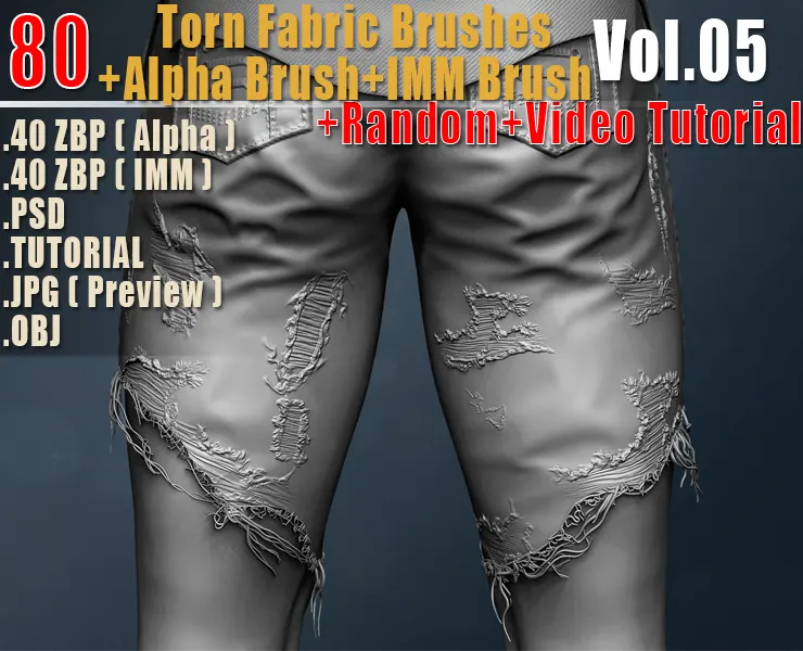 80 Torn Fabric Brushes + Alpha Brush + IMM Brush +Video Tutorial Vol05