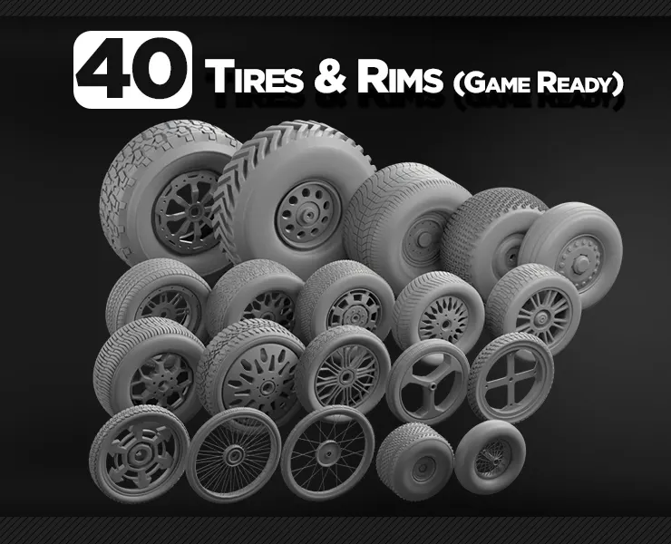 40 Tires &amp; Rims 3D Model (Game-Ready)