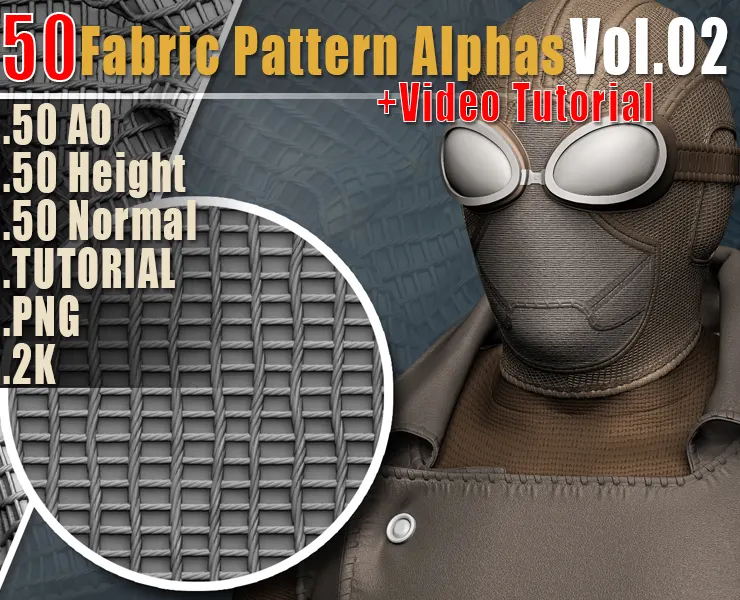 50 Fabric Pattern Alphas Vol.02 + Video Tutorial