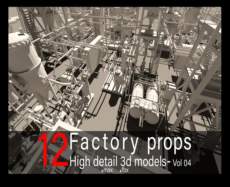 12 Factory Props-High detail 3d models- Vol 04