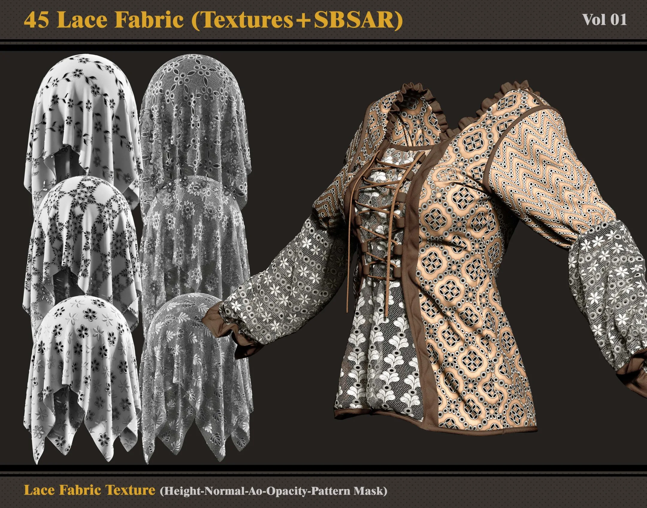 45 Lace Fabric (Textures + SBSAR)