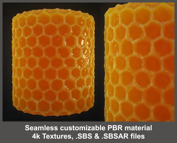 Seamless customizable PBR honeycomb and honey material