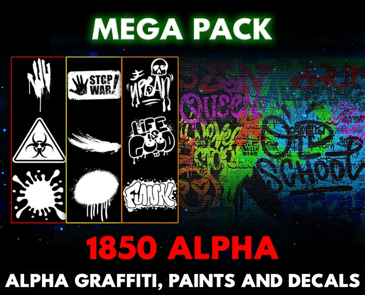 1850 Hand Painted Alpha Graffiti, Paints &amp; Decals (MEGA Pack) - Vol 12