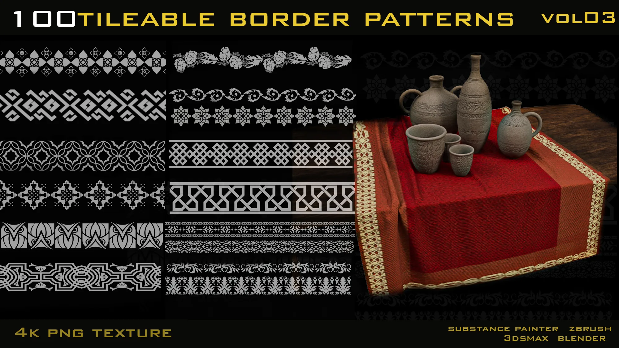 100 Ornamental Tileable Border Patterns-4k png texture-Vol03