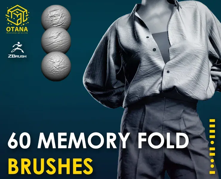 60 Cloth Memory fold Brushes and Alphas | 20 Seemless textures | Zbrush, Blender, Substance painter