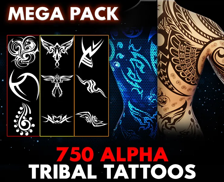 750 Hand Painted Alpha Tribal Tattoos (MEGA Pack) - Second version of Alpha Tattoos - Vol 20