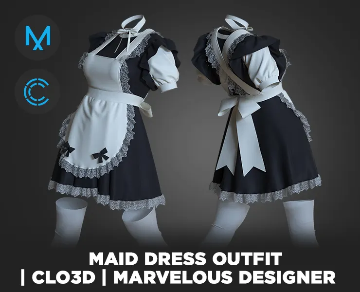 Maid Dress Outfit | Clo3d | Marvelous designer Maid Dress Outfit