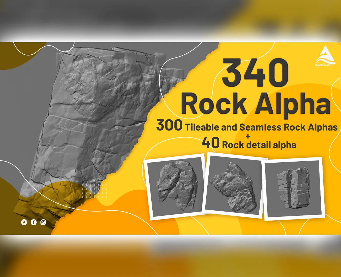 300 Tileable and Seamless Rock Alphas+ 40 Rock detail alpha