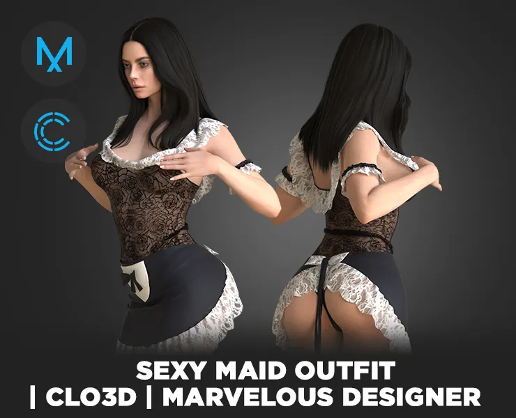 Sexy Maid Outfit | clo3d | marvelous designer