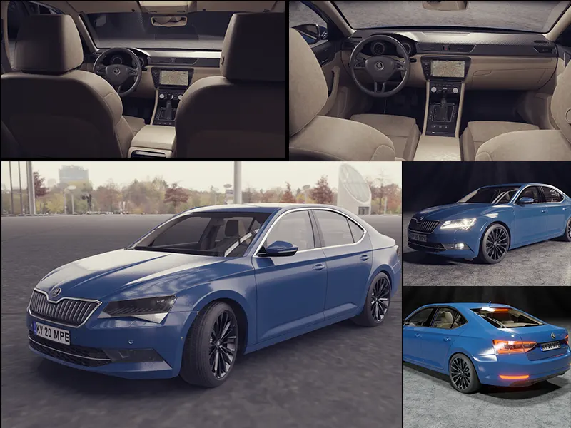 Blue car skoda superb