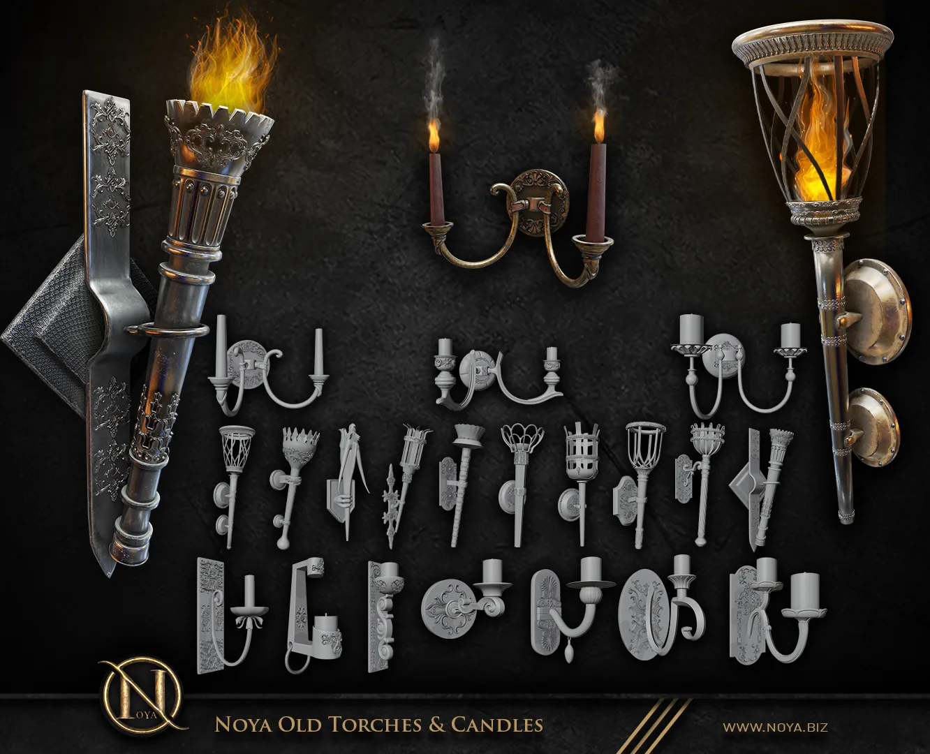 Noya Old Torches & Candles ( 20 Ornamentals + 20 Basemeshes )
