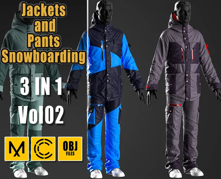 Jackets and Pants Snowboarding + Clo3D + OBJ Vol.02