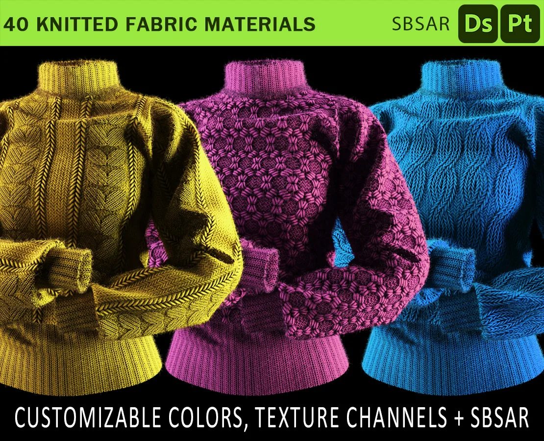 knitted fabric material bundle (sbsar, customizable color)