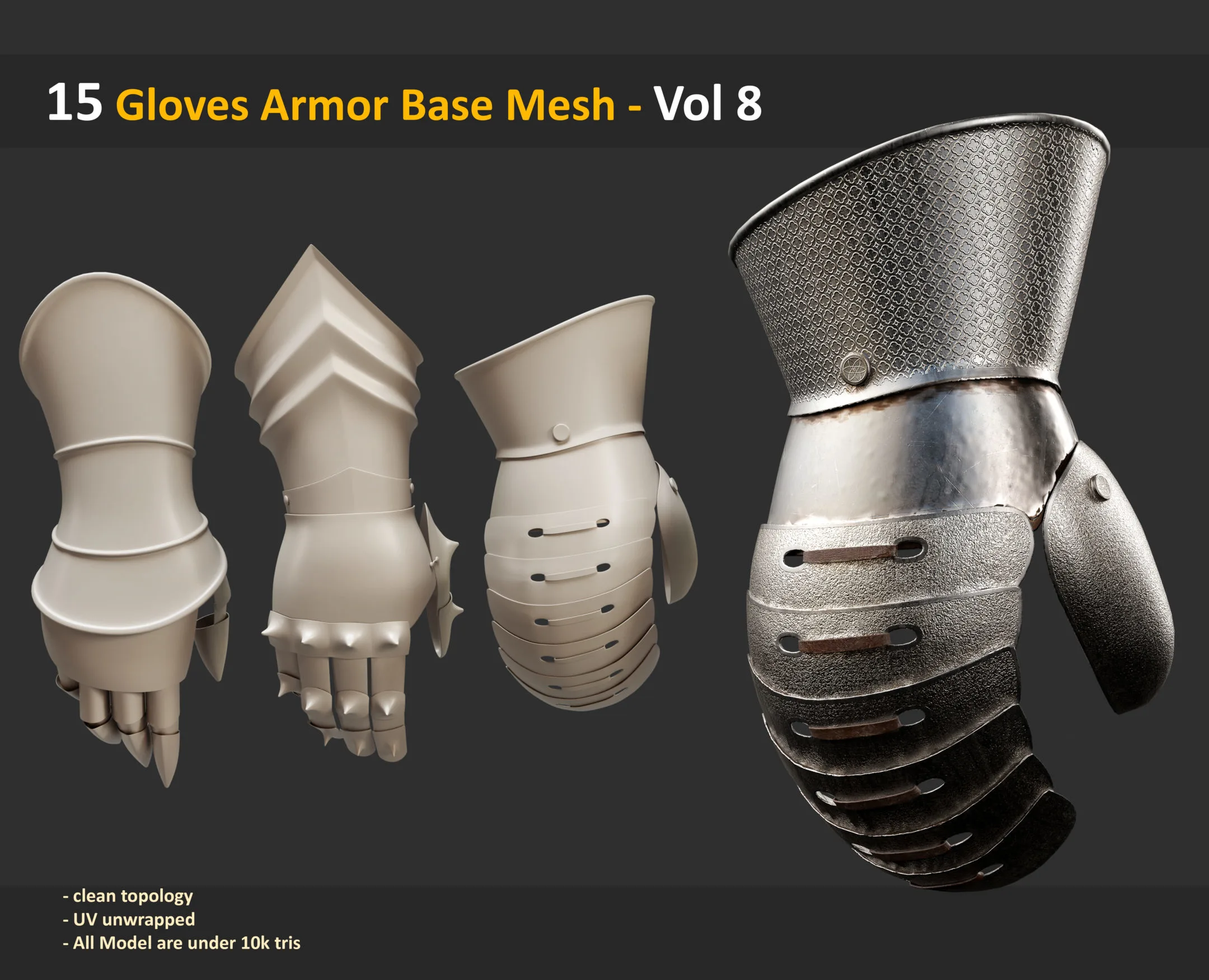 15 Gloves Armor Base Mesh - Vol 7