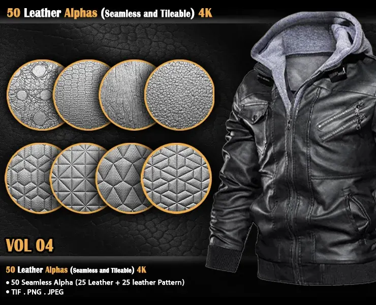 50 Leather Alphas (Seamless and Tileable) 4K