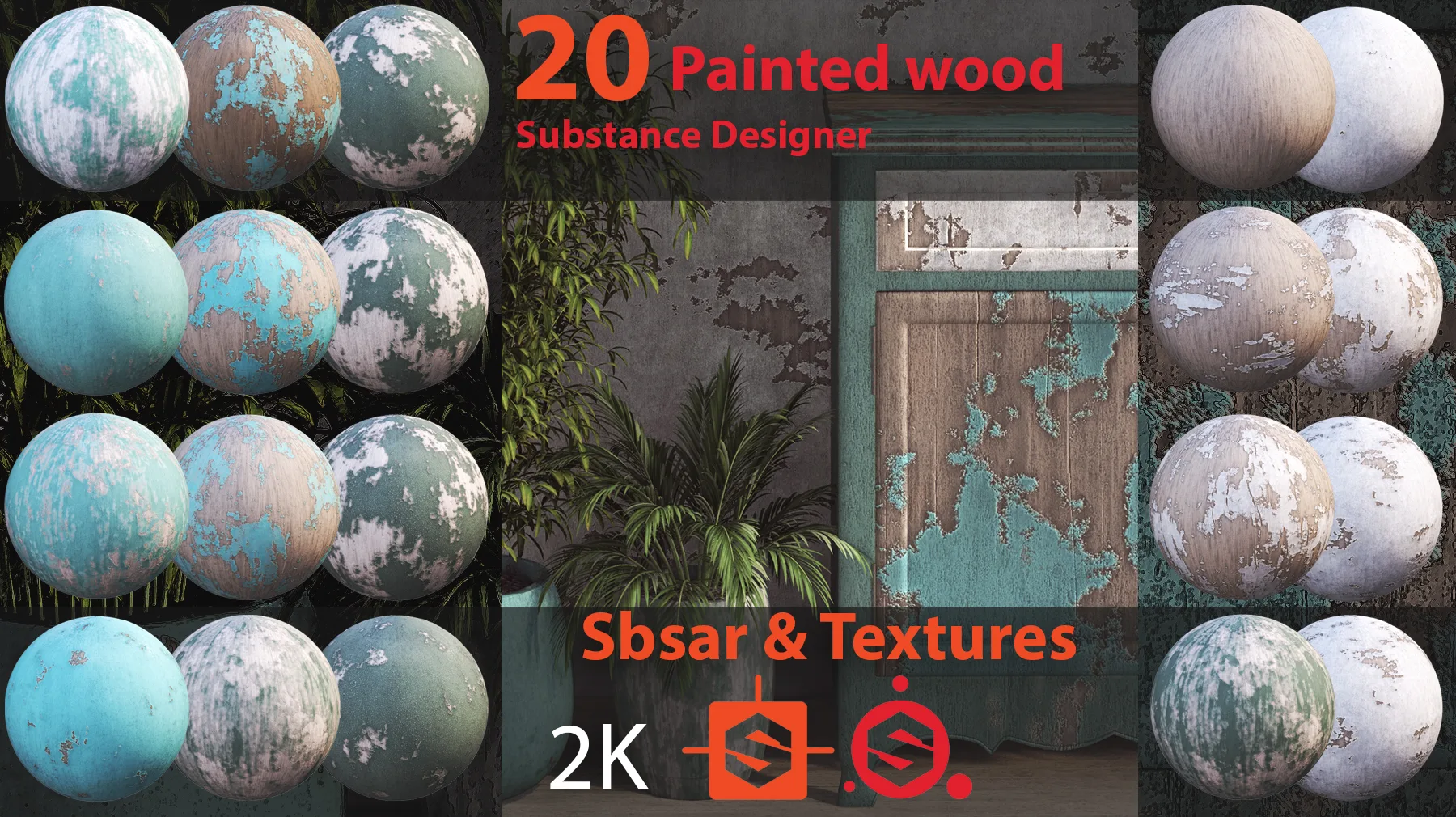 20 painted wood PBR & SBSAR