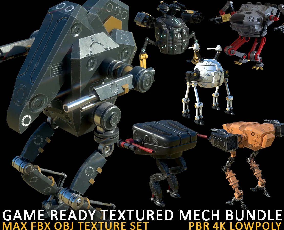 game ready textured MECH bundle (PBR 4k lowpoly)