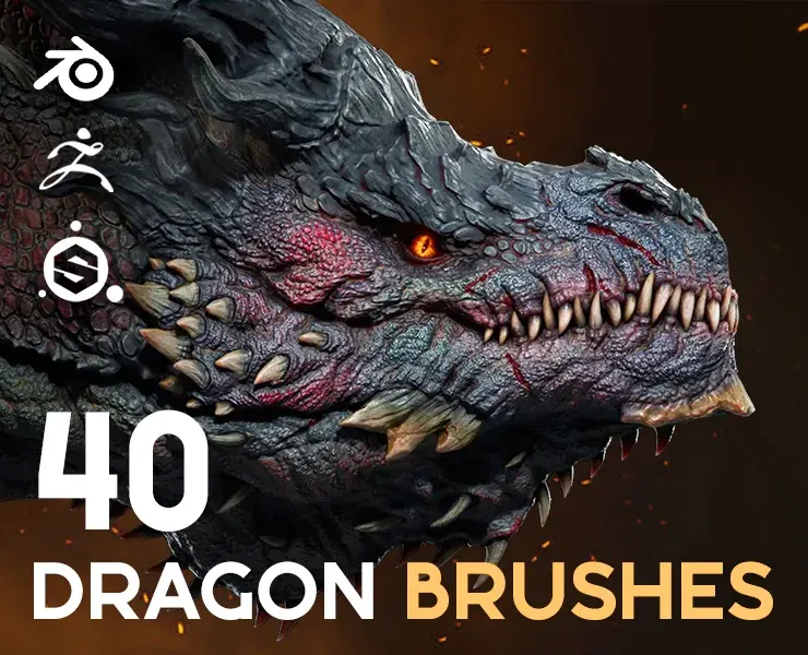 Zbrush + Blender - 40 Dragons and Reptiles Skins Brushes