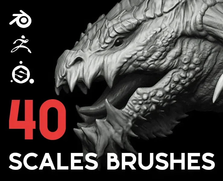 Zbrush + Blender - 40 Scales and Skins Brushes