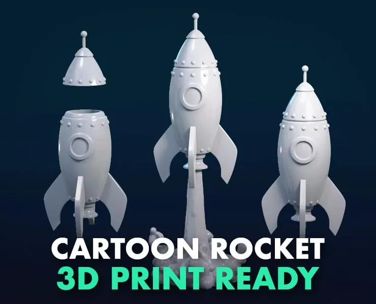 Cartoon Rocket - 3D Print Ready