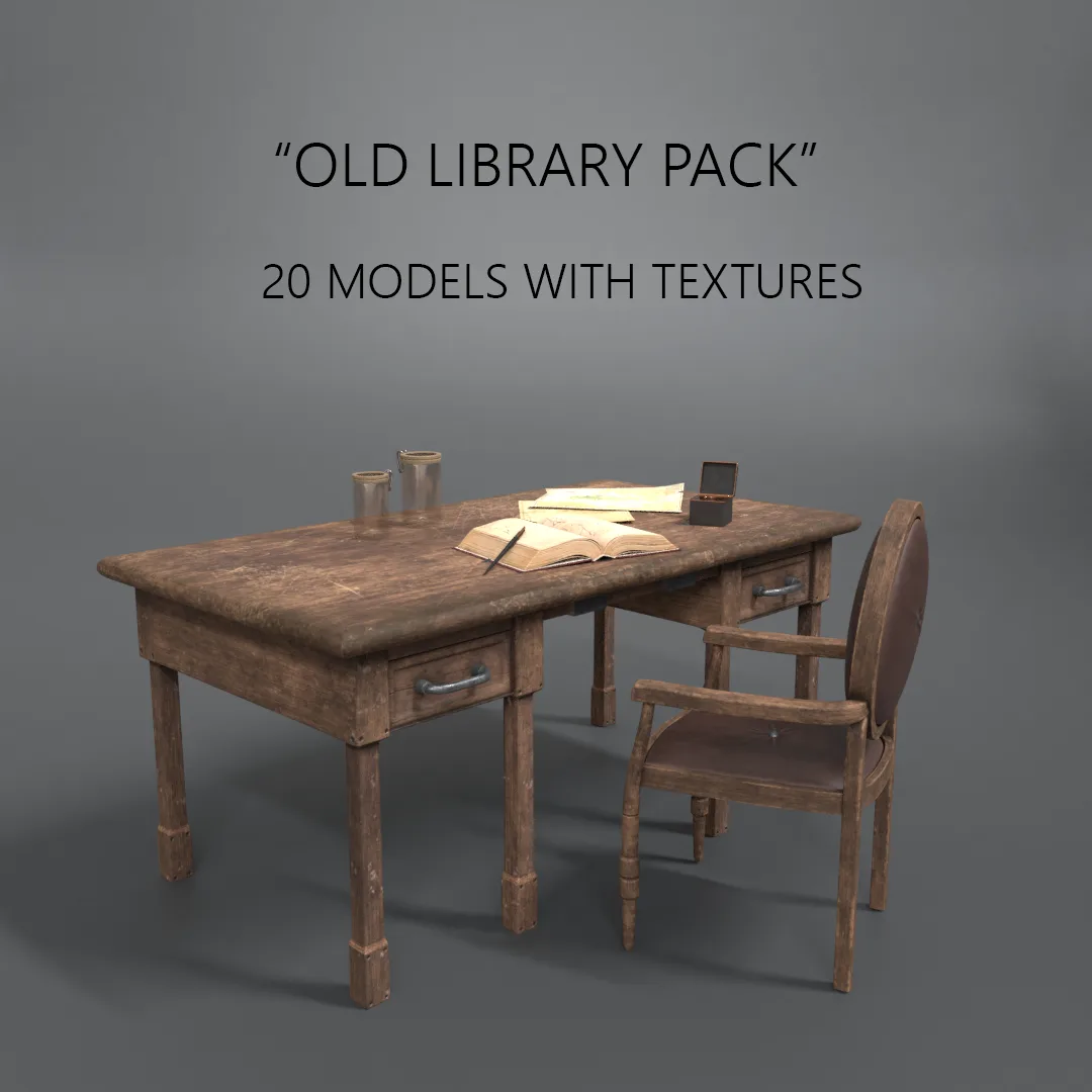 Old Library Pack - 20 Models PBR