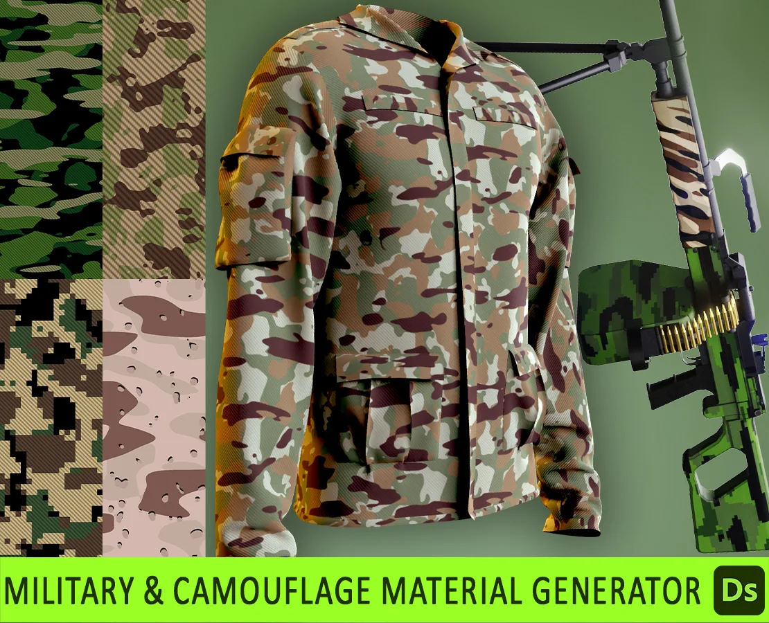 infinite military and Camouflage material generator (sbsar + 10 texturesets)