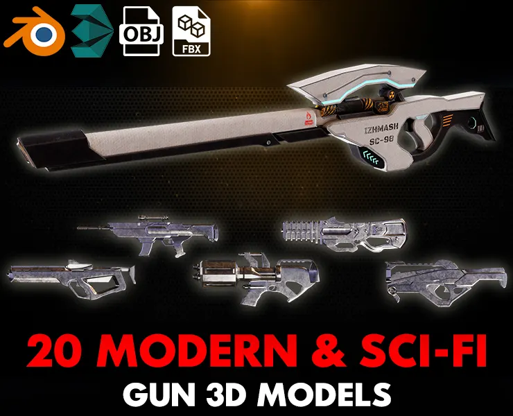 20 Modern &amp; Sci-Fi Guns 3D Models