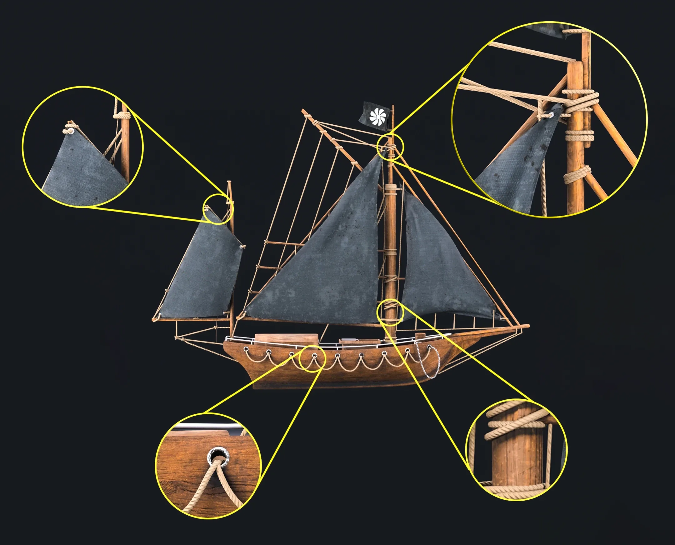 Old wooden ship 3D model