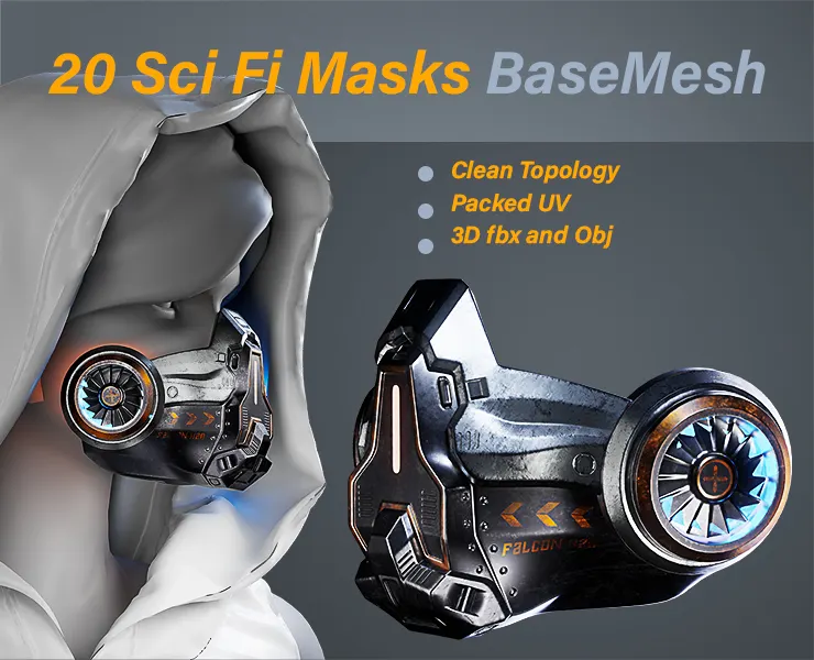 20 Sci-Fi Masks Base Mesh / Fbx and Obj