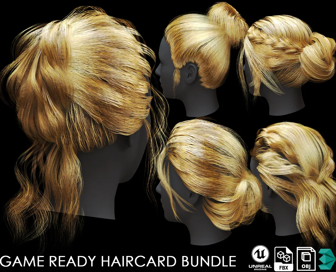 Low Poly haircard bundle (max fbx obj UE5)