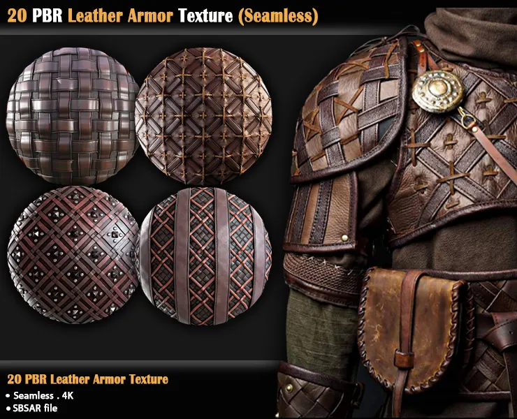 20 PBR Leather Armor Texture /Seamless
