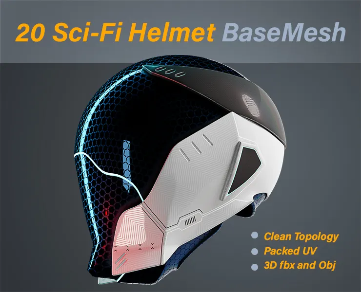 20 Sci-Fi Helmets Base Mesh