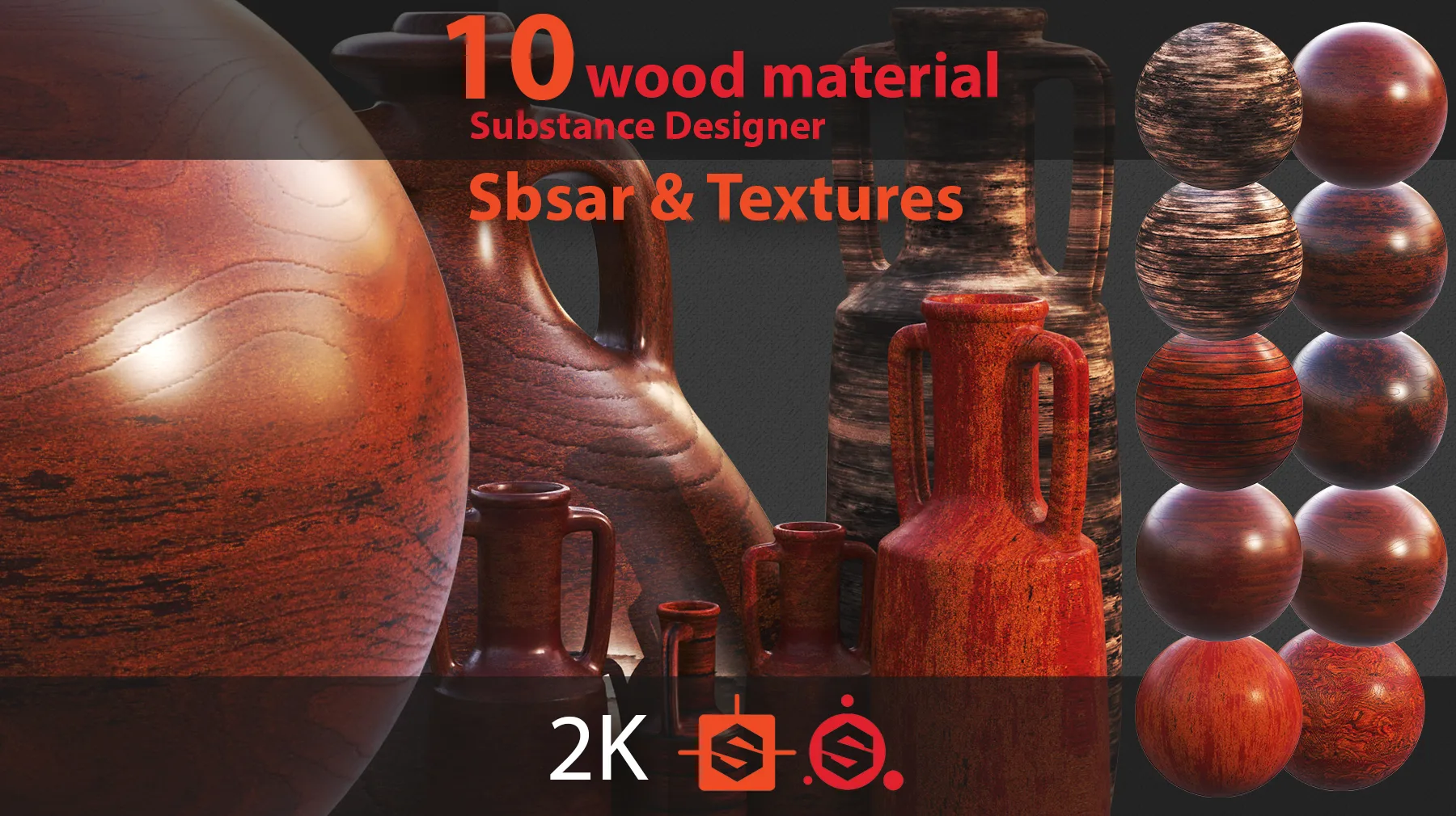 10 red wood PBR SBSAR Texture