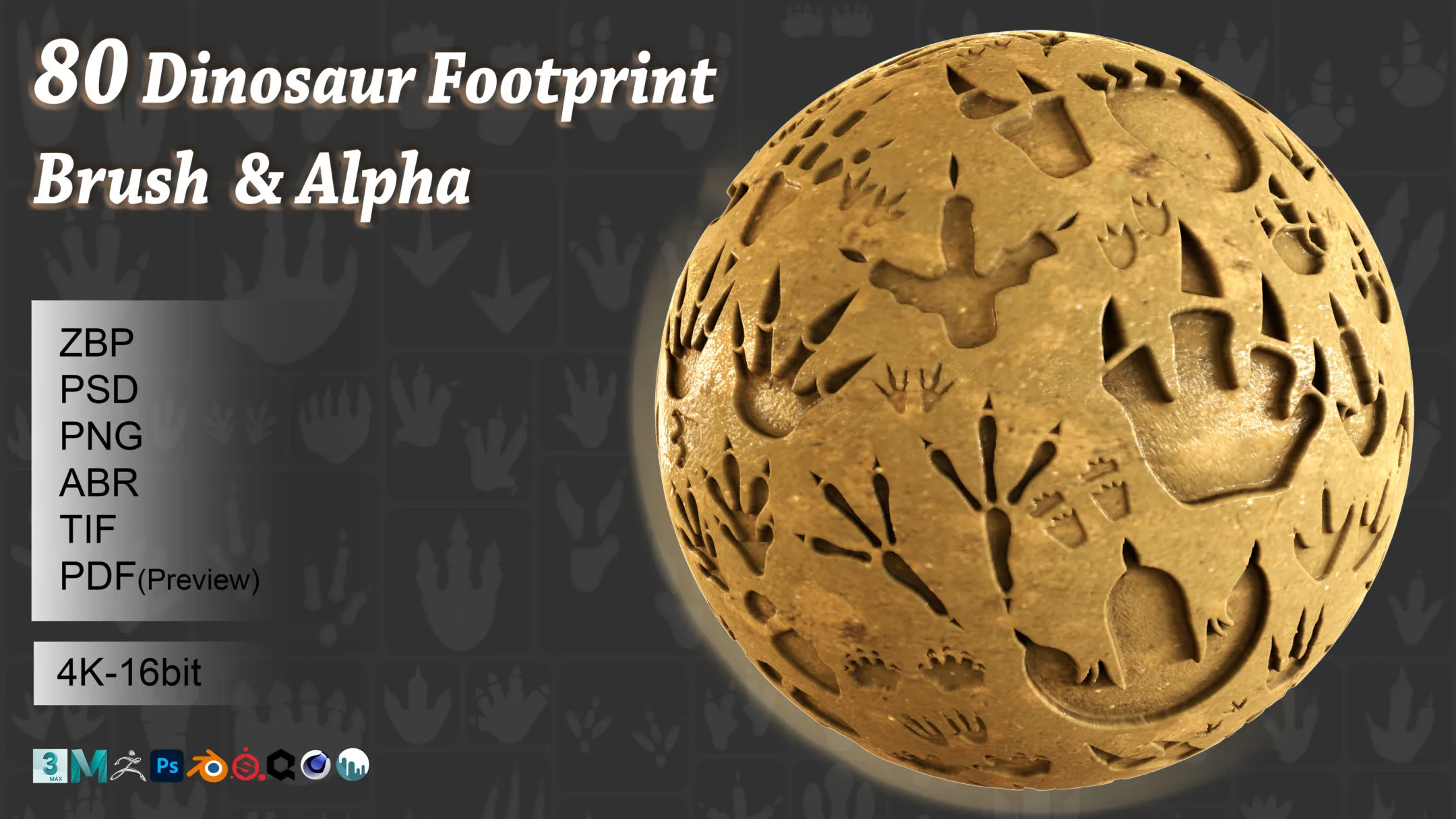 80 Dinosaur Footprint Brush & Alpha