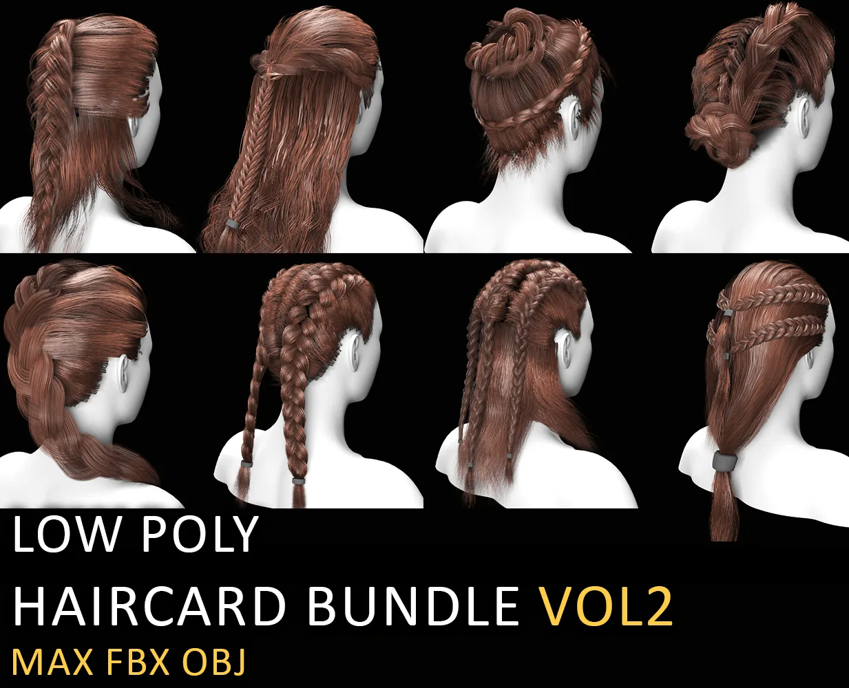 Low Poly game ready haircard bundle vol2 (max fbx obj)