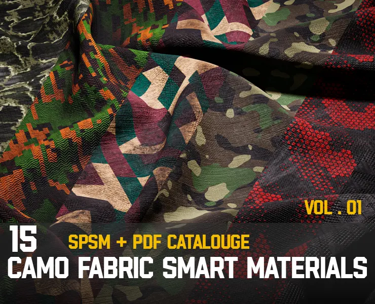 ” 15 High Detailed Camo Fabric Smart Materials ” (vol.1)