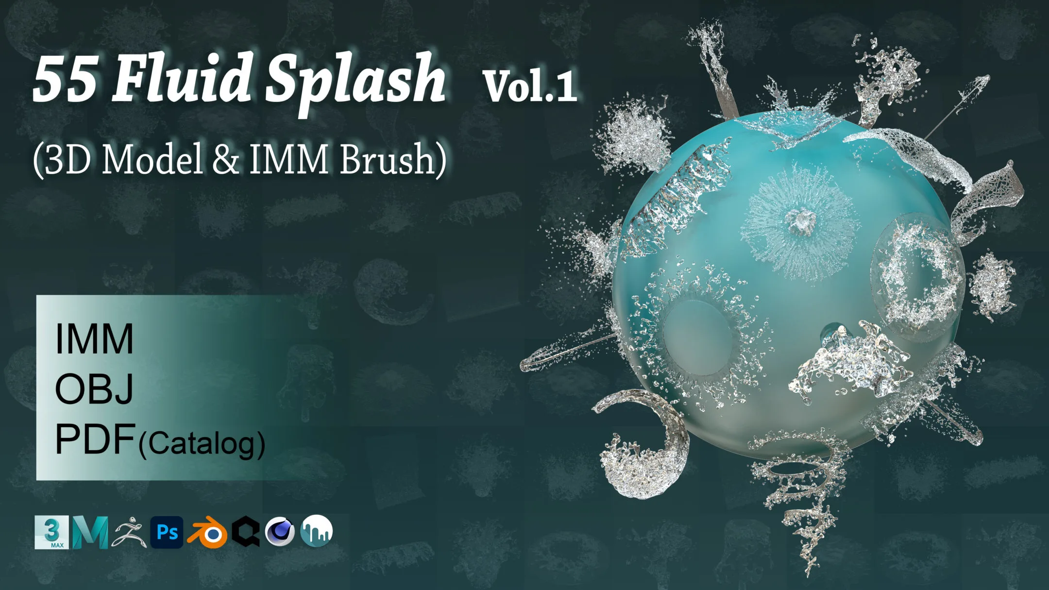 55 Fluid Splash 3D Model & IMM Brush Vol.1