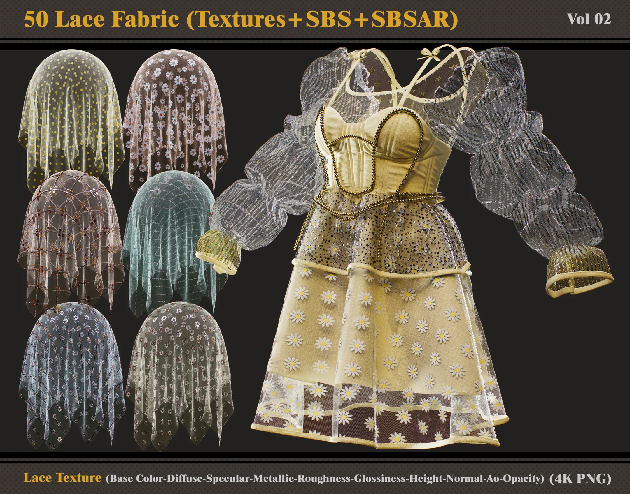 50 Lace Fabric Materials (Textures+SBSAR+SBS)