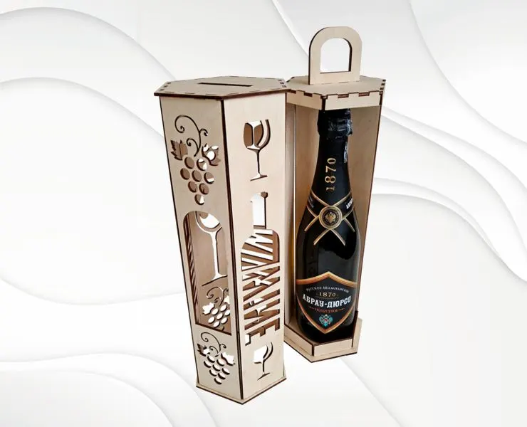 Wine box holder, cut file for laser machines. Design cutting.