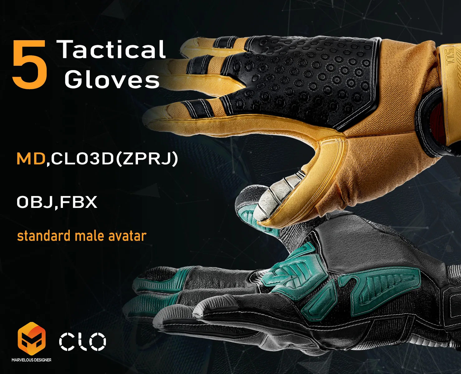 5 Tactical Gloves_MD/CLO3D (zprj) + obj,fbx_VOL01
