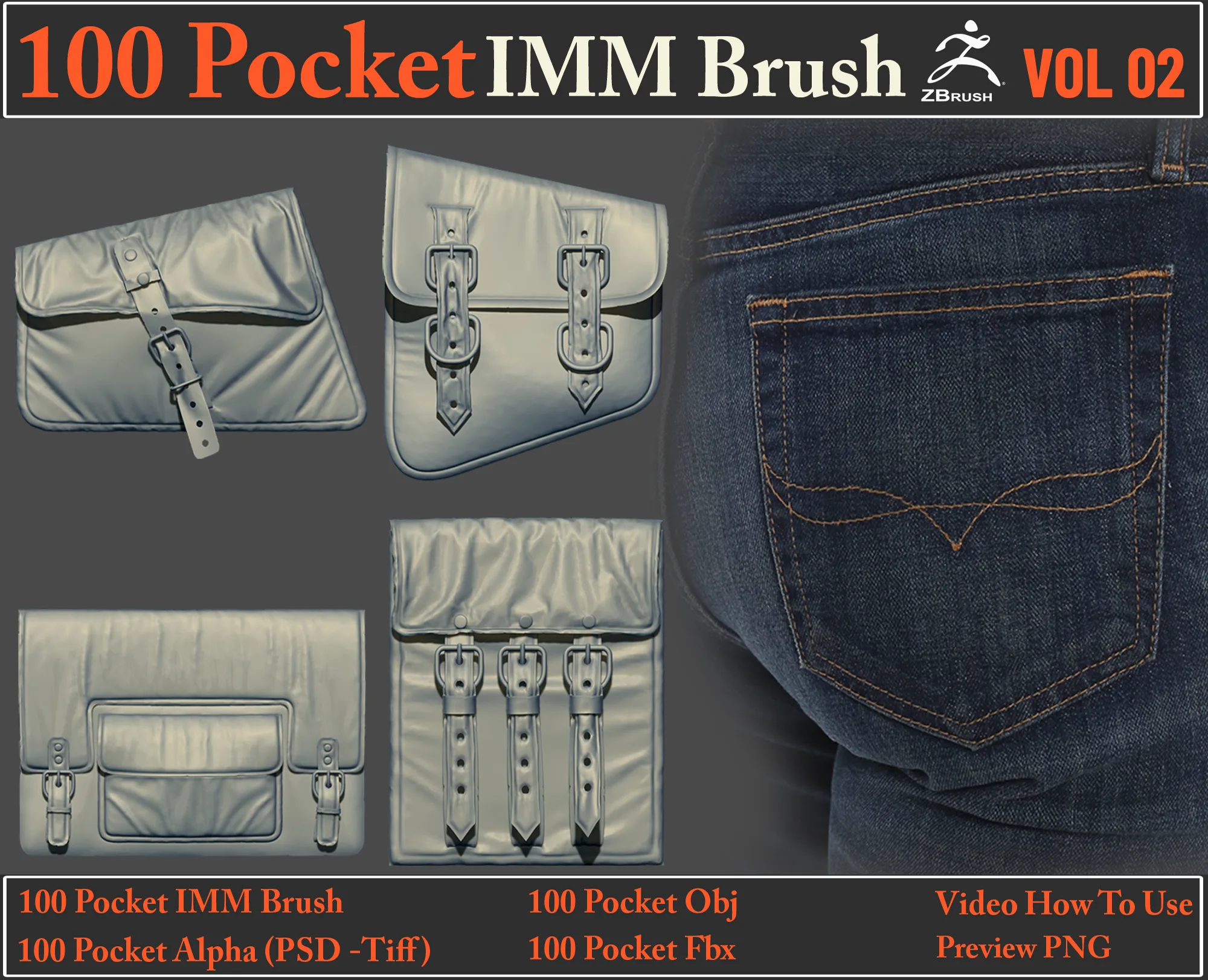 100 Pocket IMM Brush VOL02+ 100 FBX , OBJ Files