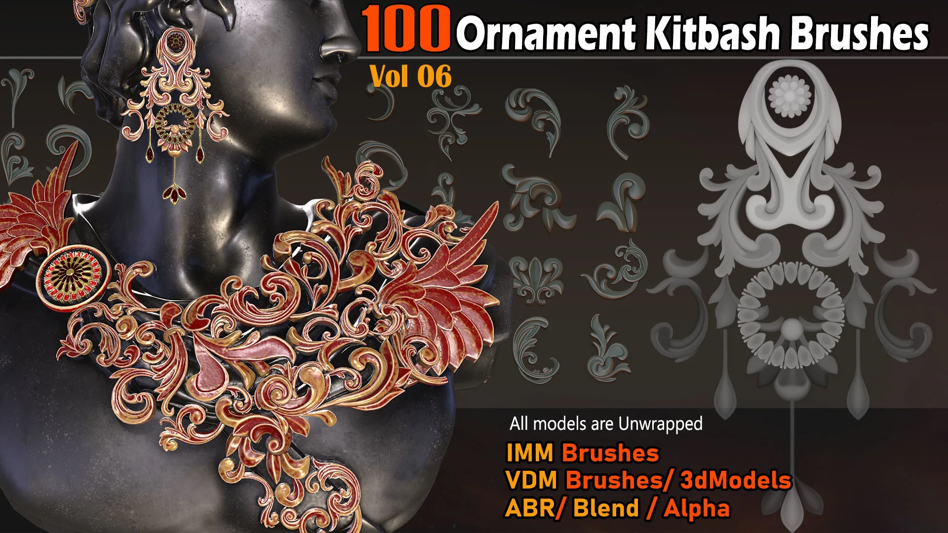 100 Ornament Kitbash Brushes VDM IMM Alpha VOL06