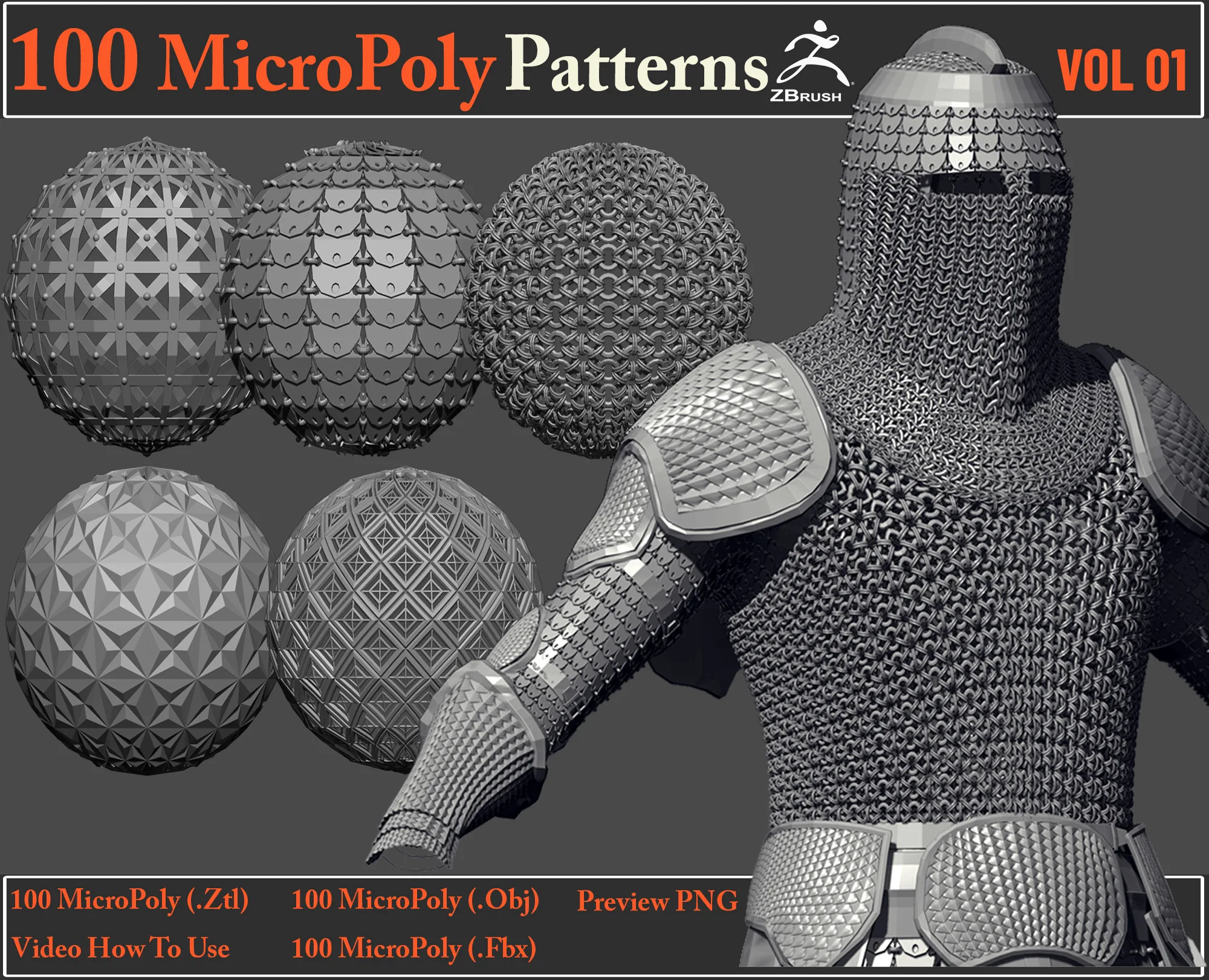 100 MicroPoly Patterns + Video How To Use + 100 Fbx & Obj