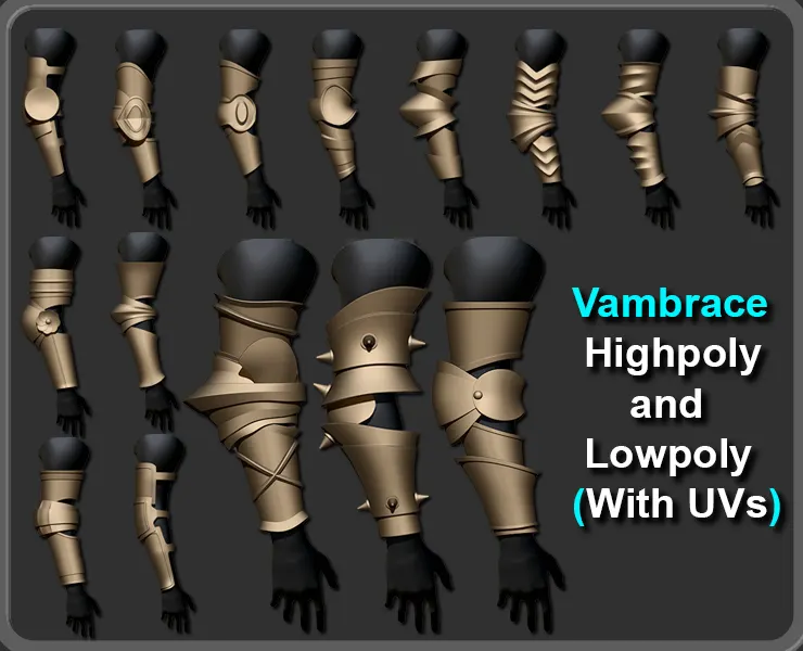 Vambrace Highpoly and Lowpoly (With UVs) Vol 2