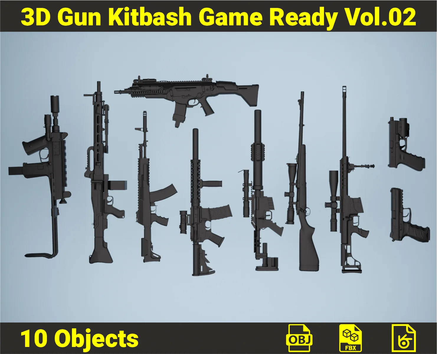 3D Gun Kitbash Game Ready Vol.02