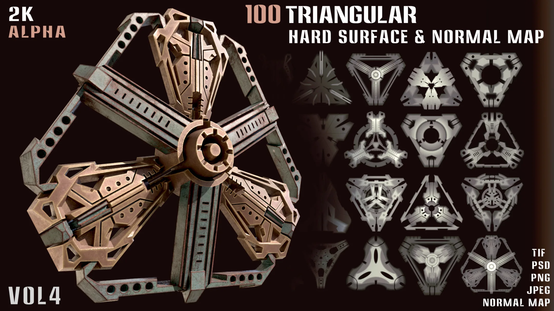 100 Triangular Hardsurface Alpha and Normal map - vol4