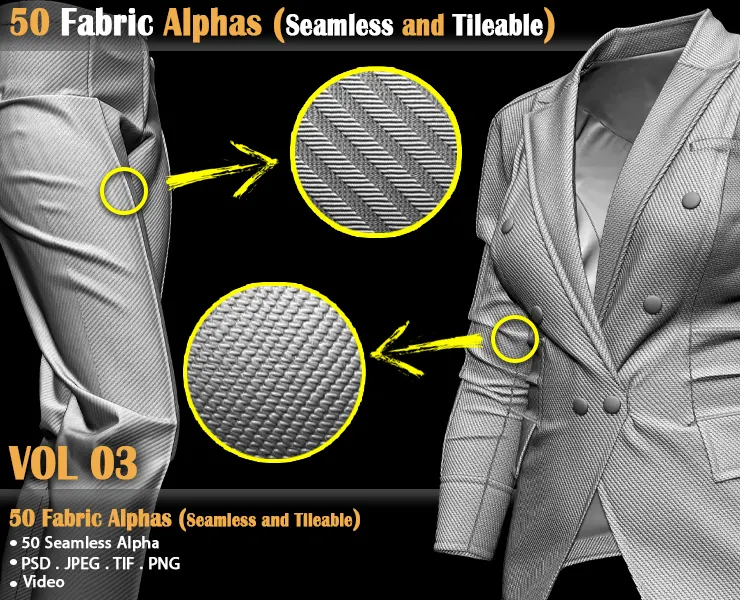 50 Fabric Alphas (Seamless and Tileable) + Video (Vol 03)